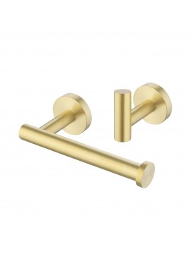 2-Pieces Bathroom Accessories Set Toilet Paper Holder and Robe Towel Hooks SUS304 Stainless Steel Round Wall Mounted Brushed Brass, LA20BZ-21